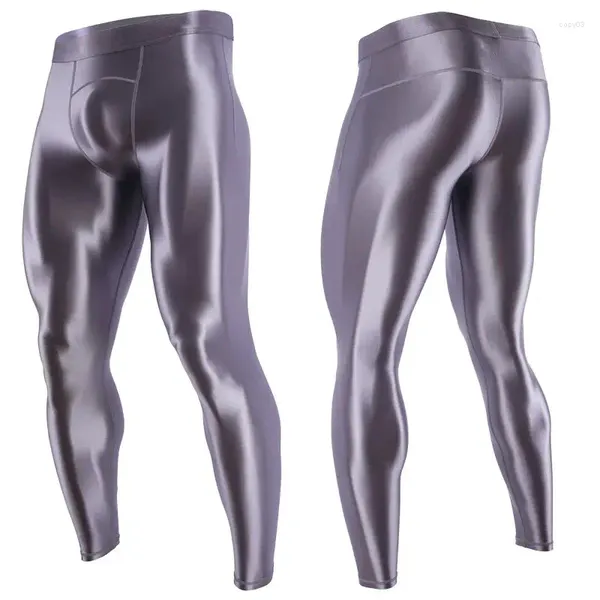 Pantalones para hombres Leggings satinados brillantes para hombres Cintura alta Suave Flaco Hombre Medias deportivas Secado rápido Pantalones de gimnasio para fitness al aire libre