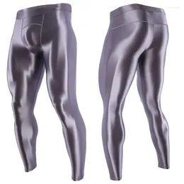 Pantalons pour hommes brillants pantalons de survêtement sexy leggings de yoga serrés entraînement en satin pantalons de sport skinny grande taille