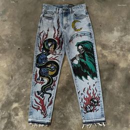 Pantalones para hombres jeans góticos harajuku y2k estilo retro de moda estampado hetero heterosexual cilindro pantalones de calle una versión unisex