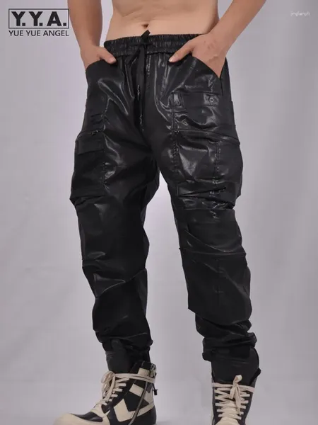 Pantalones para hombres hombres góticos brillantes pantalones largos largos otoñales motociclistas bolsillos múltiples cargamentos de carga