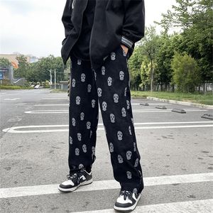 Mannen Broek Gothic Skull Full Print Casual Trekkoord Baggy Mannen Trainingspak Broek Corduroy Rechte Joggingbroek Mannelijke Hip Hop Lange Broek 230628