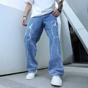 Herenbroek graffiti print jeans herengradiënt hiphop broek harem cartoon losse casual enkel gebonden broek lading spijkerbroeken voor mannen J240527