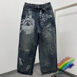 Pantalons pour hommes Graffiti Tie Dyed à fermeture éclair Brutg Lames pour hommes Femmes Top Quality Washed pantalon