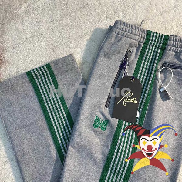 Pantalones de hombre Agujas grises Pantalones Hombres Mujeres 1 1 Alta calidad Rayas verdes Bordado Mariposa Agujas Pantalones de chándal AWGE Pantalones T230707