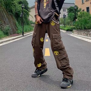 Herenbroek Grimace Boren Multi Pocke overalls voor mannen en vrouwen Straight High Street Oversize Cargo Harajuku Losse casual broek 220826