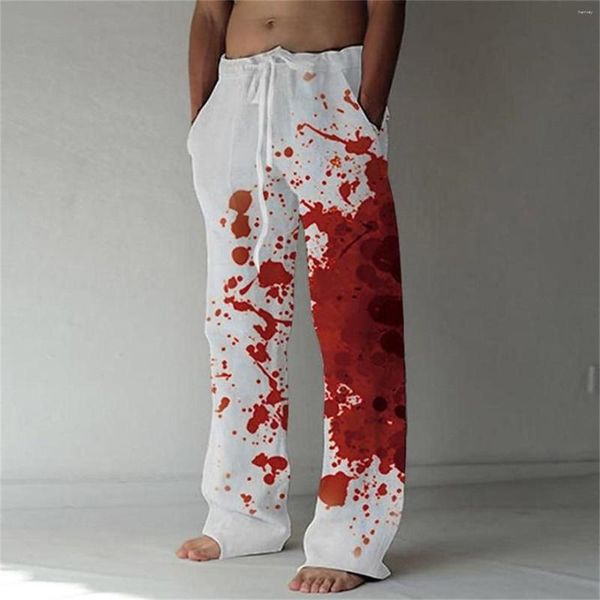 Pantalon pour hommes Halloween décontracté élastique encre et sang pantalons 4 1 13 maison devant plat