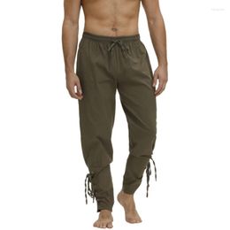 Pantalones de hombre disfraz de Halloween adulto Cosplay pirata pantalón vikingo para hombre renacimiento Medieval pantalones cortos con cordón para hombre