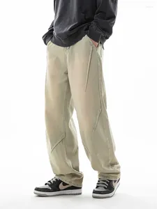 Pantalon pour hommes Han Lu Design plissé Jeans à jambe droite pour 2024 Printemps / Été American High Street Work Long