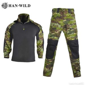 Herenbroek Han Wild tactisch pak gevechtsspak shirt+broek met pads safari airsoft suit met capuchongevecht militair uniform leger waterdicht