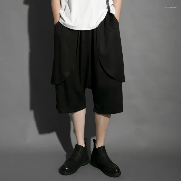 Pantalones para hombres Colgando Entrepierna Patchwork Verano Japonés Clásico Personalidad Oscura Simple Suelto Tamaño Grande Ocio