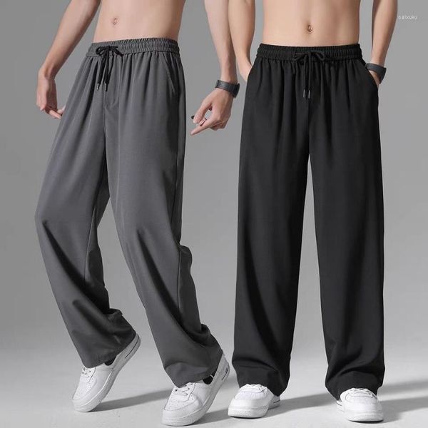 Pantalons pour hommes suspendus pantalon d'été en soie glacée tendance ample droit mince décontracté tout-match respirant pantalon de Sport