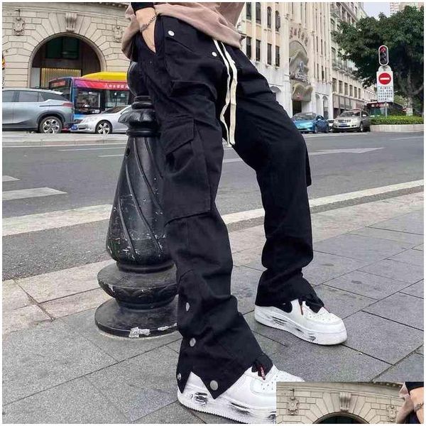 Pantalons pour hommes Harajuku Grunge Vintage Pantalon global Punk Gothic Zipper Pantalon taille basse Homme Rétro Coréen Pantalon de survêtement Baggy Femmes Street Dhjmk