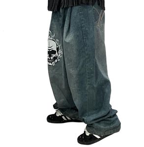 Herenbroek Harajuku Hip Hop Y2K Jeans Grafische print baggy Black Men Women Denim Punk Rock Gothic Wide Leg Trouser Streetwear 230814