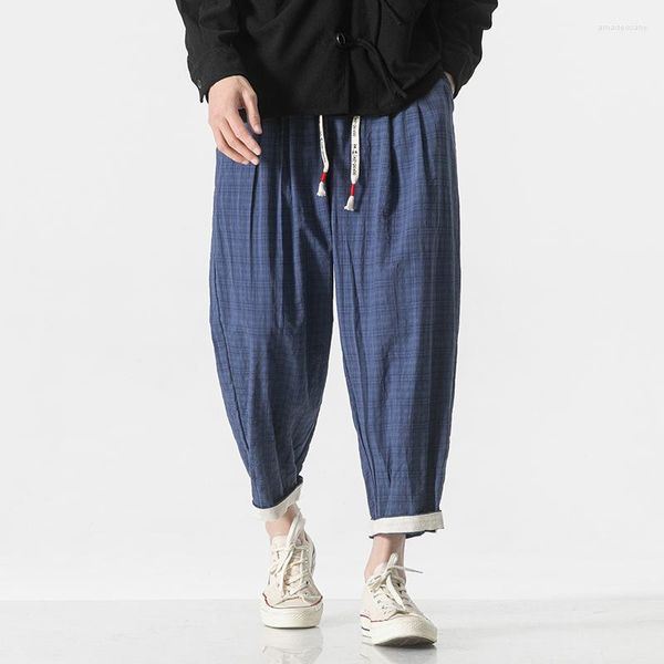 Pantalones para hombres Harajuku Plaid Pantalones de chándal al aire libre Chino suelto Tamaño grande Cordón Casual Calle Retro Trotar