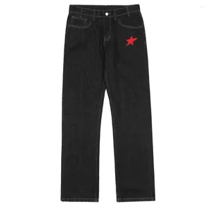 Herenbroeken Harajuku Retro gewassen Pentagram-borduurwerk voor mannen en vrouwen Casual rechte zwarte losse streetwear denimbroek
