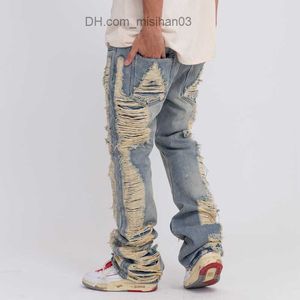 Pantalons pour hommes Harajuku trous déchirés jeans lavés bleus poches pour hommes et femmes vêtements de rue pantalons en denim décontractés ensachés Z230731