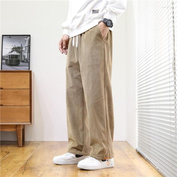 Pantalones para hombres Harajuku Tendencia Pana Hombres Invierno Pierna recta suelta Y2k Moda High Street Deportes gruesos Deportes Casual Cordón Tobillo