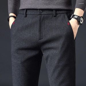 Pantalons pour hommes Harajuku hiver hommes tissu brossé décontracté mode d'affaires Slim Fit Stretch épais gris bleu noir coton pantalon mâle