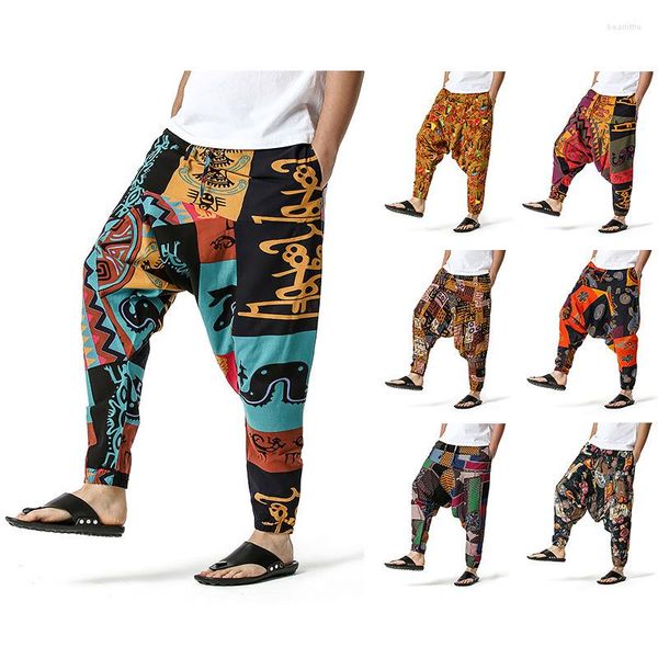 Pantalones para hombres Harem para hombres 2023 Otoño Hip Hop Entrepierna baja Ramas elegantes Impreso Boho Algodón Casual Hippie Streetwear Pantalones