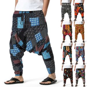 Pantalons pour hommes Harem Mens Hippy Hippe Pantalon Coton Bohème Vintage Imprimé Ethnique Patchwork Om Patch G220929