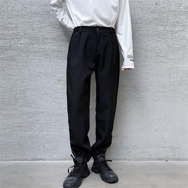 Pantalones para hombres Haren Primavera y otoño Británico Japonés Cremallera Decoración Casual Pantalones de gran tamaño