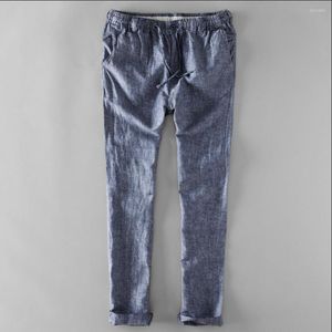 Herenbroek heidher grijze kleur dun ademende linnen linnen casual broek rechte vloeistof elastische taille lange heren plus maat