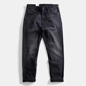 Herenbroek Zware herfst Vintage rechte poot jeans gewassen in oude micro -elastische heren casual broek J240527