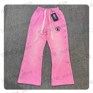 Pantalon homme Hellstar bouton côté boutonnage pantalon avec lavage rétro 1 1 étiquette Style haute qualité rose pantalons décontractés T231214