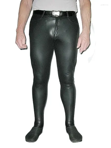 Pantalones para hombres Pantalones vaqueros de cuero de imitación de alta elasticidad Pantimedias Medias Leggings de fitness sexy Lápiz Pantalones de moda para hombre Collant Pantalon