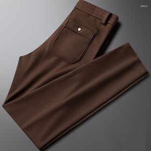 Pantalon pour hommes haut de gamme marron laine tenue décontractée pour hommes automne et hiver mode affaires mince stretch droite longue tendance