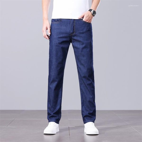 Pantalon homme haut de gamme élastique glace soie jean été léger et confortable jambe droite ample surdimensionné décontracté