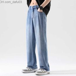 Pantalons pour hommes Haute qualité 100% denim Lyocell hommes printemps / été décontracté taille élastique denim hommes lâche pantalon bleu droit S-3XL Z230721