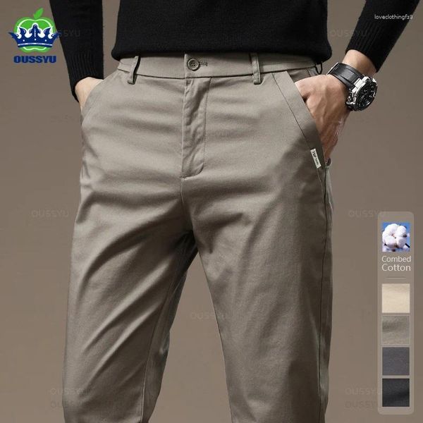 Pantalons pour hommes de haute qualité coton peigné décontracté hommes épais couleur unie mode d'affaires coupe droite chino gris marque pantalon mâle