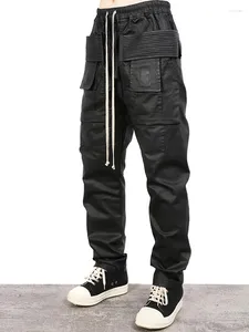 Pantalon masculin de haute qualité de style créateur de style brosse noire revêtement de cire de cire à double anneau à jambe droite