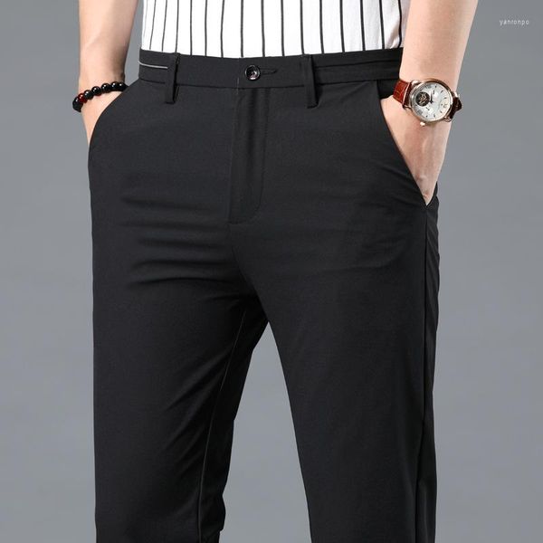 Pantalon homme haute qualité coupe droite décontracté printemps affaires droite Stretch gris clair noir pantalon taille homme