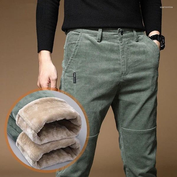 Pantalons pour hommes de haute qualité hiver polaire chaud velours côtelé hommes épais décontracté mode d'affaires stretch velours noir gris vert pantalon