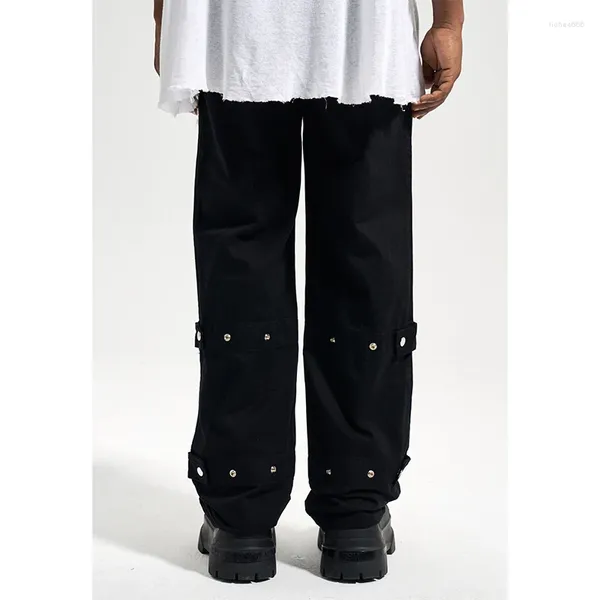 Pantalon de pantalon pour hommes High Street Bouton Jean Avant-Garde lâche décontracté en couleurs unis