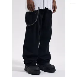 Pantalon de pantalon pour hommes High Street Wear Portez une fermeture à glissière Grande Machete de poche Brand de mode décontracté largeur large jambe pure Black Mop Black pour hommes