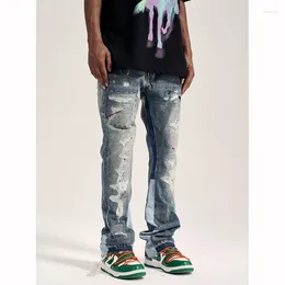 Pantalon pour hommes High Street Graffiti Patch Raggedy Patchwork Trend Trend Fared Jeans