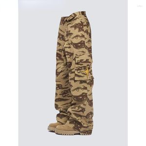 Pantalones de hombre High Street Hip Hop Camuflaje Cargo Bordado de mujer Pantalones casuales de pierna recta Pantalones versátiles de pierna ancha Retro