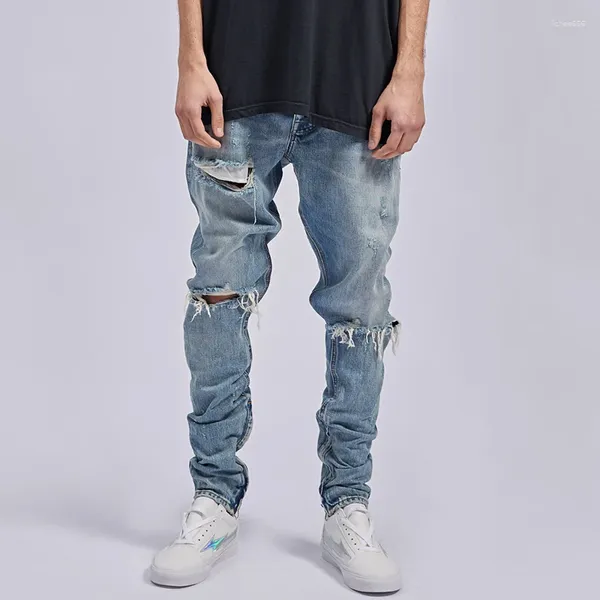 Pantalones para hombres High Street National Fashion Hipster Jeans ajustados con rodillas malas