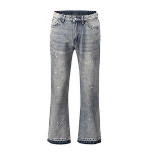 Pantalons pour hommes High Street Washed Splash Ink Vintage Pantalon évasé à jambes larges Hommes Jeans décontractés droits Harajuku Pantalon en denim ample J240328