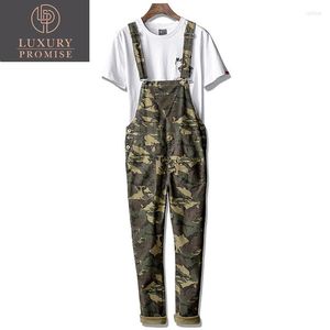 Herenbroek High Streetwear Heren rechte overalls Militaire camouflage mode casual comfortabele hiphop slabbetje jumpsuits broek