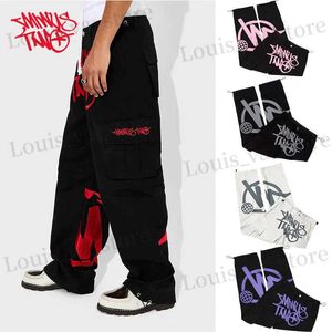 Pantalon masculin High Strt Hip Hop Plantes de cargaison multiples Pantalons pour hommes Femmes Casual High Right Straight Baggy pantalon-rouge Minustwo T240419