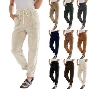 Pantalons pour hommes taille haute femmes rétro velours côtelé automne cordon pleine longueur pantalon décontracté ample confortable tout match avec poches