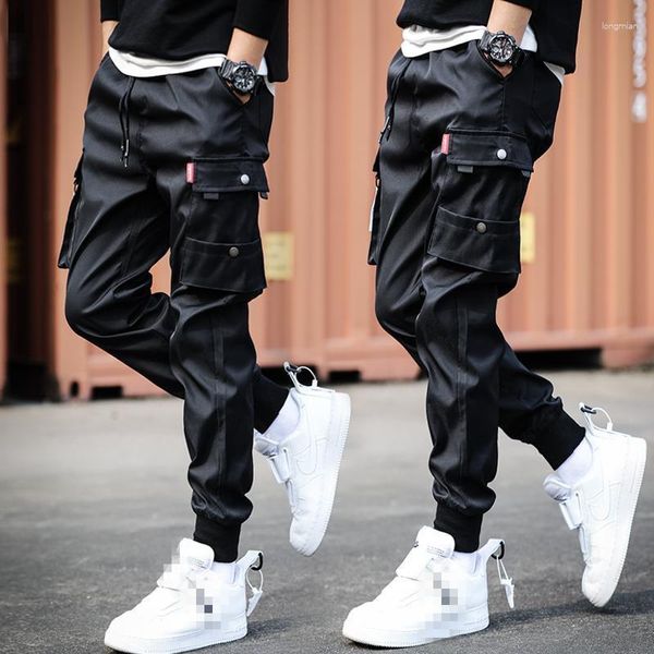 Pantalones para hombres Hip Hop Cargo Hombres Harajuku Harem Pantalón Negro Streetwear Joggers Sweetpant Multi-Bolsillo Casual Mens