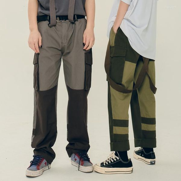 Pantalons pour hommes Hip Hop Cargo salopette hommes Patchwork combinaison mode ample grande poche hommes Vintage pantalons uniformes de travail