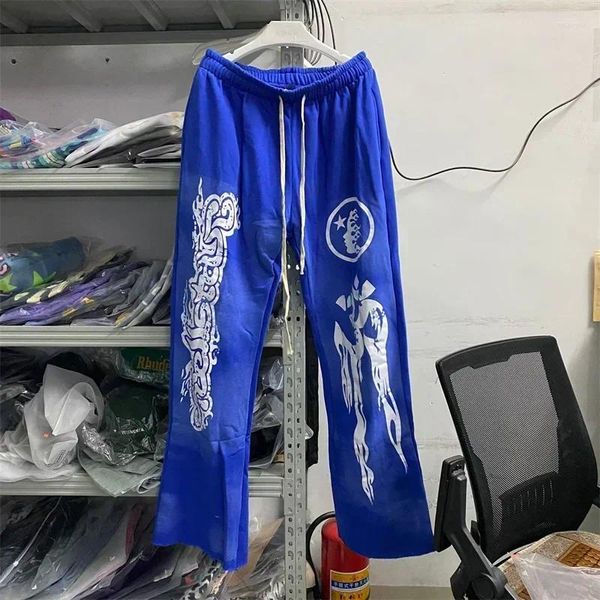 Pantalon masculin Hip Hop Hellstar Blue Oversize Retro Mud Imprimé de boue usé Sports Contrusrs High Street et Women's Cargo