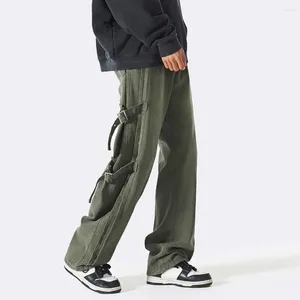 Pantalones para hombre Pantalones inspirados en hip-hop Cargo elegante de talle medio con diseño de hebilla lateral Pierna recta ancha para una larga duración