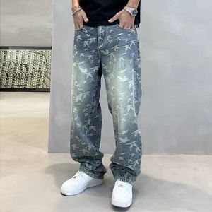 Herenbroek hiphop jeans heren ins ins korean stijl gevoel van ontwerp los recht gewassen modestraat casual cool wide been broek s2452411